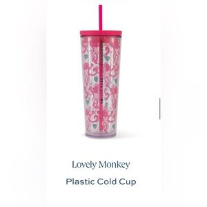 Starbucks Pink and Teal Monkey Tumbler. starbucks x roller rabbit